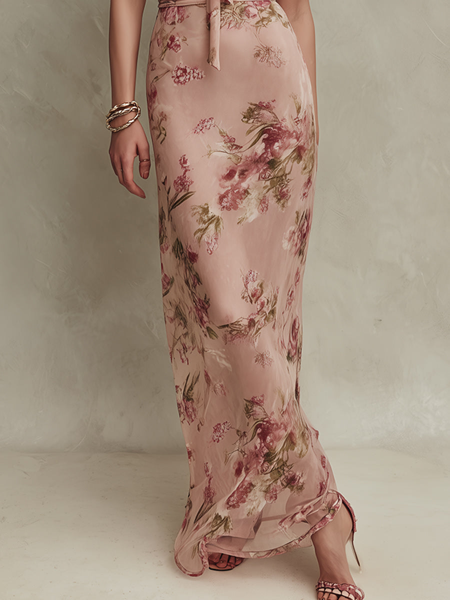 Lia - Elegant Floral Print Maxi Dress with Keyhole Neckline