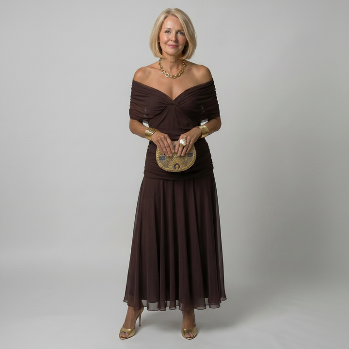 Ava | Off Shoulder Flow Midi Dress