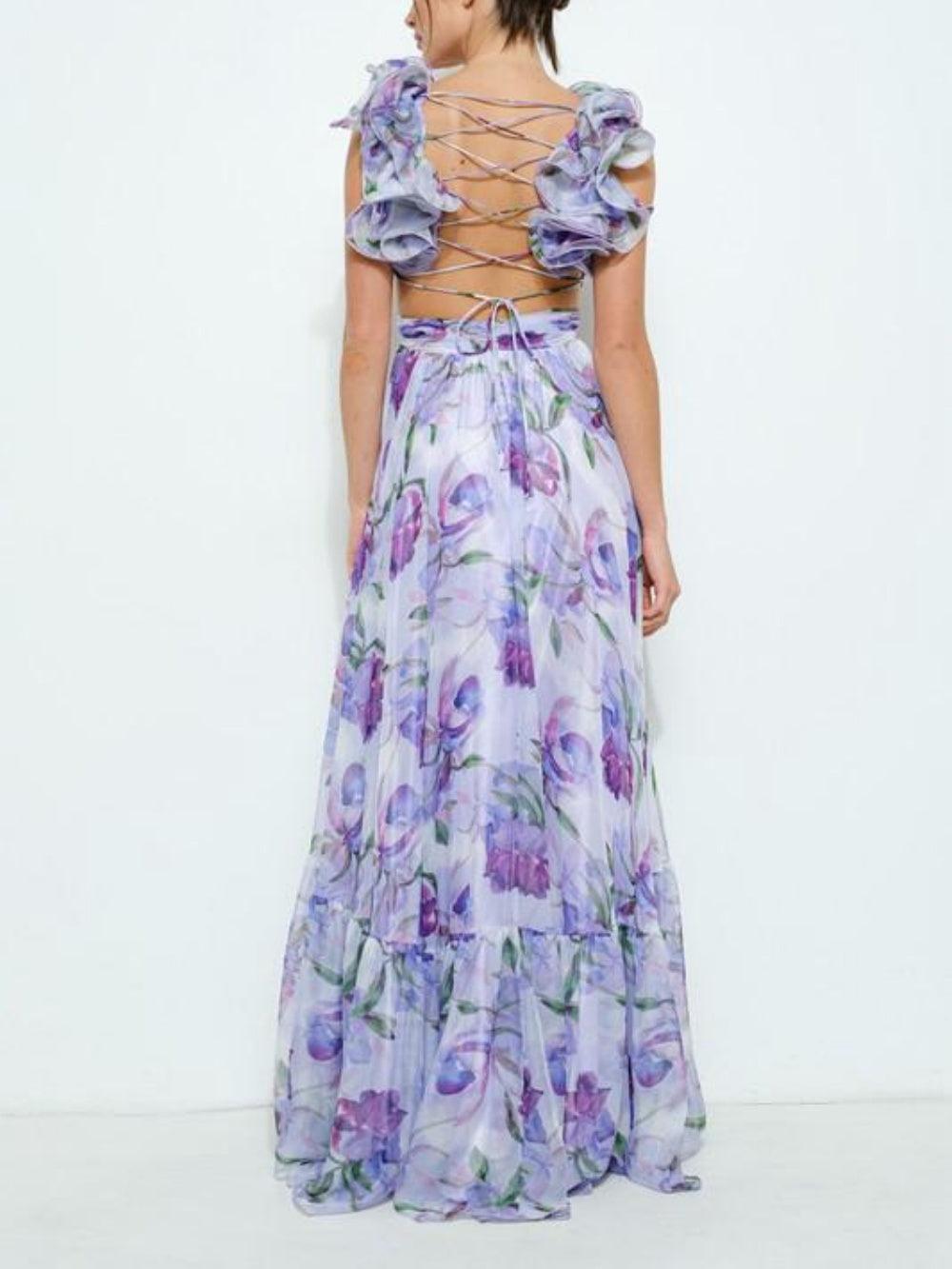 PRINTED MAXI DRESS WITH OPEN BACK