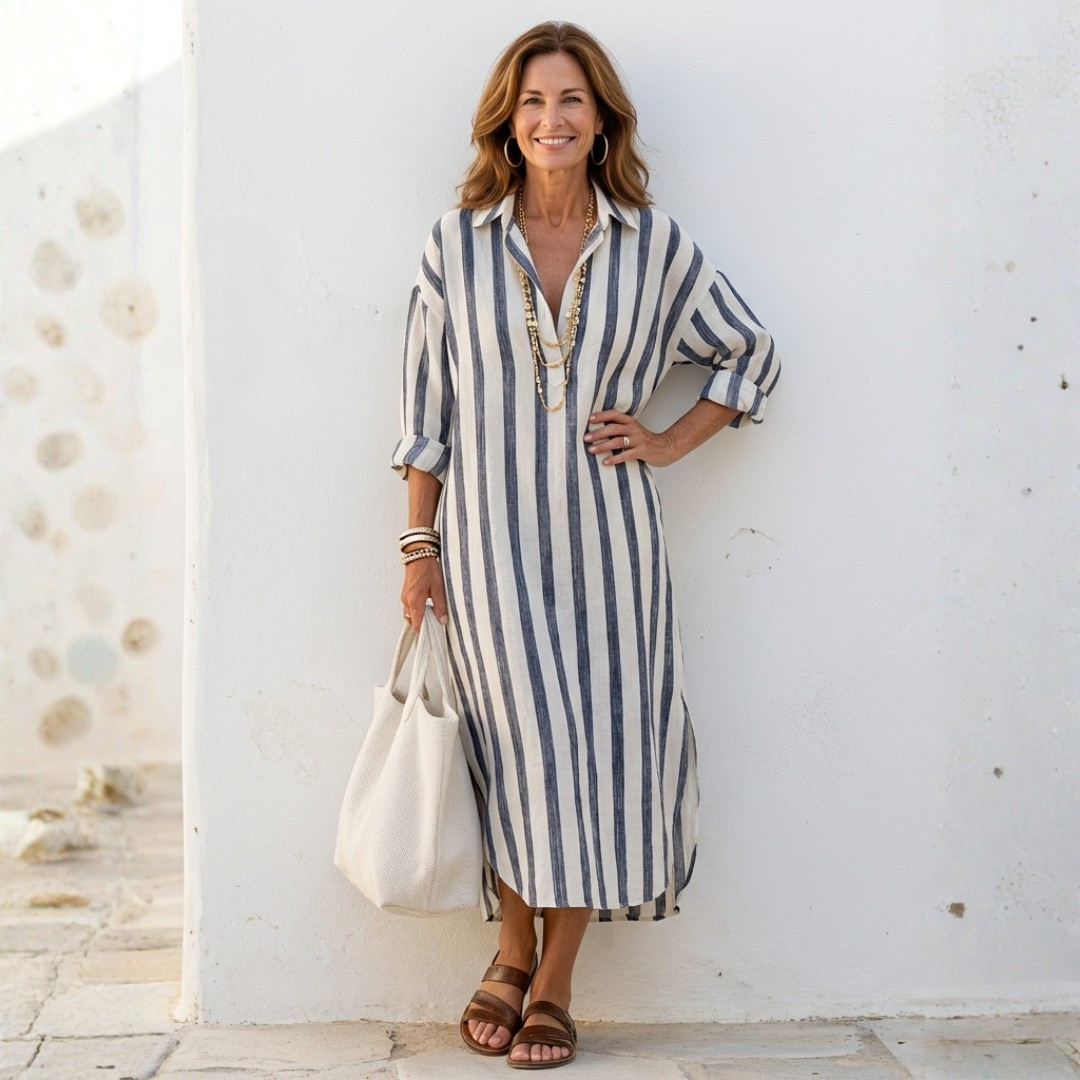 Naomi | Long Sleeve Striped Midi Dress