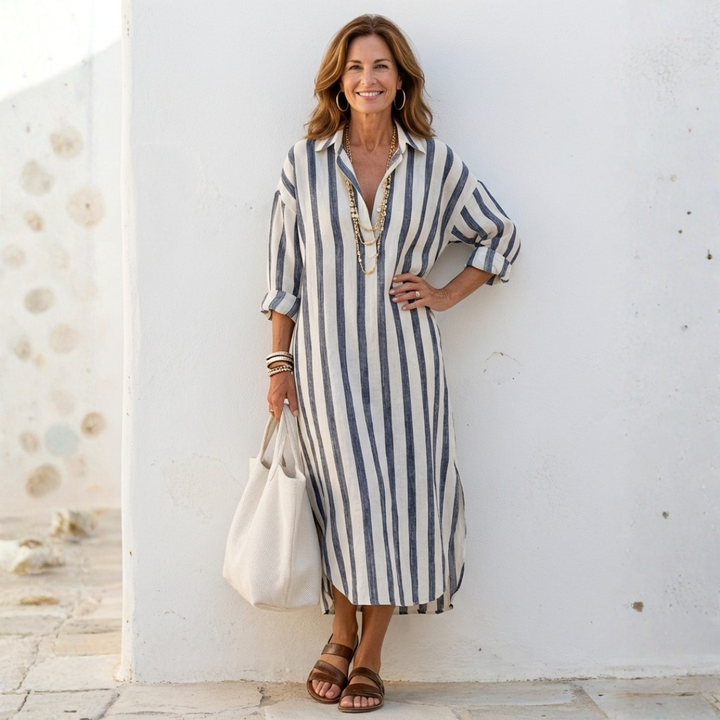 Naomi | Long Sleeve Striped Midi Dress
