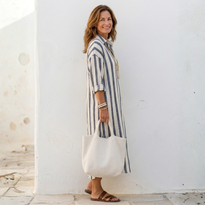 Naomi | Long Sleeve Striped Midi Dress