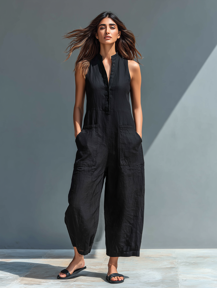 Brisa | Loose-Fitting Sleeveless Jumpsuit with Front Buttons