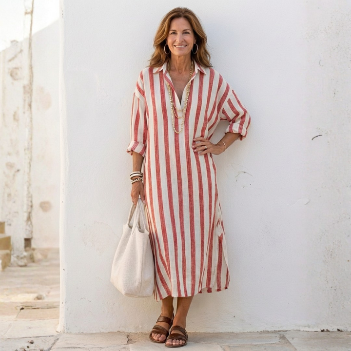 Naomi | Long Sleeve Striped Midi Dress