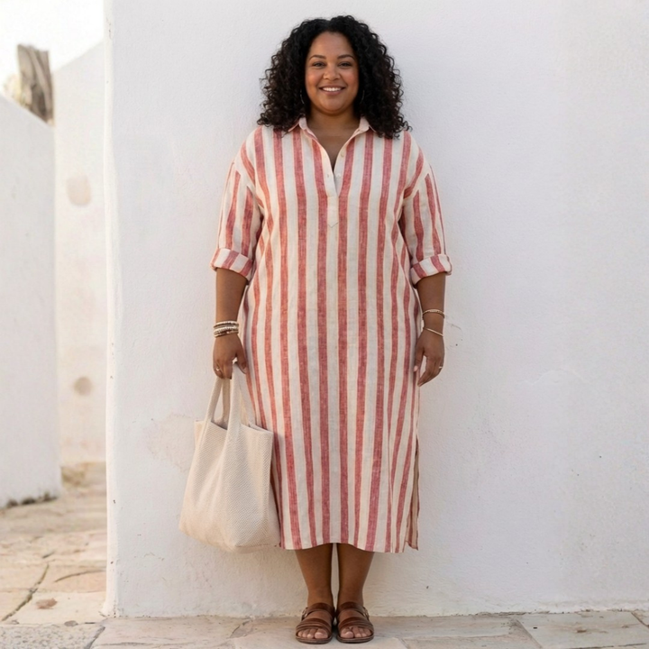 Naomi | Long Sleeve Striped Midi Dress
