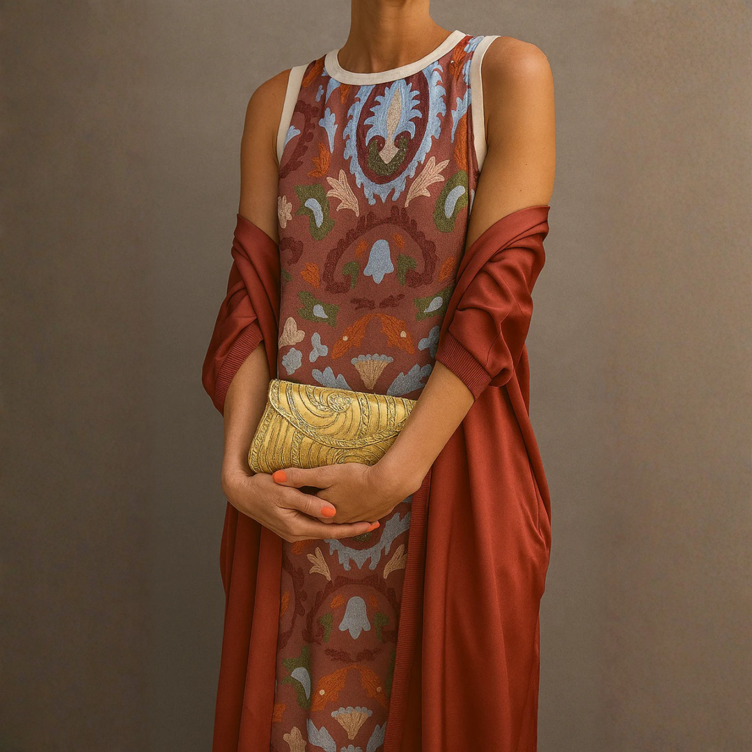 Hailey | Set featuring a long printed dress with a matching cardigan