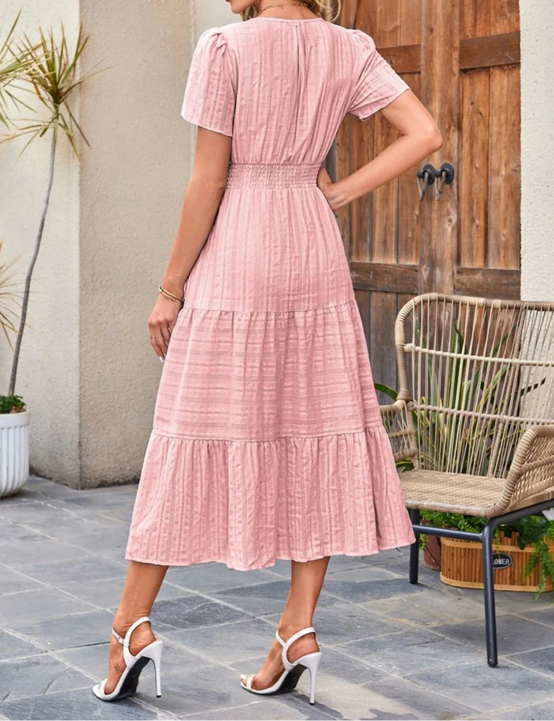 Victoria | Ruffled Midi Dress V-Neckline