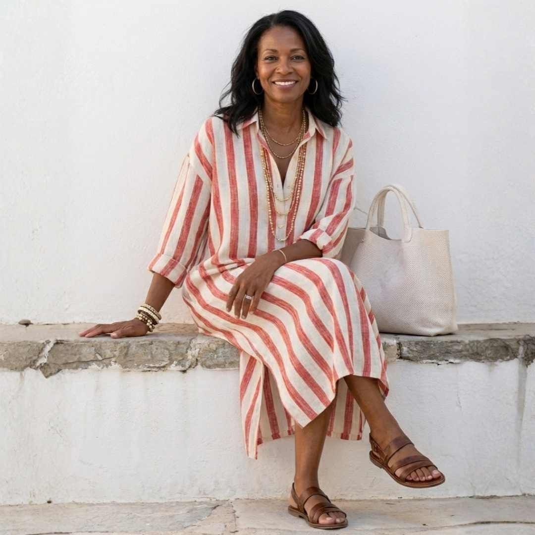 Naomi | Long Sleeve Striped Midi Dress