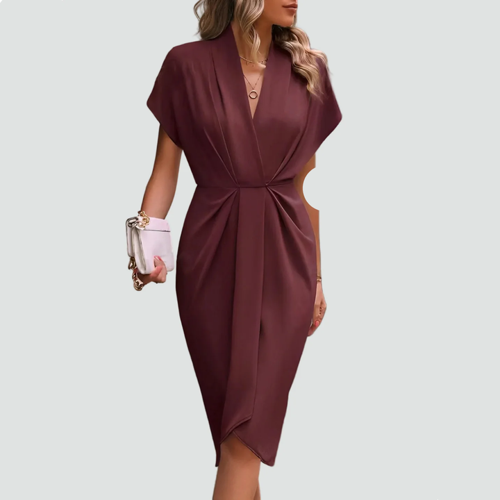 Mallory | Elegant women's wrap midi cocktail dress