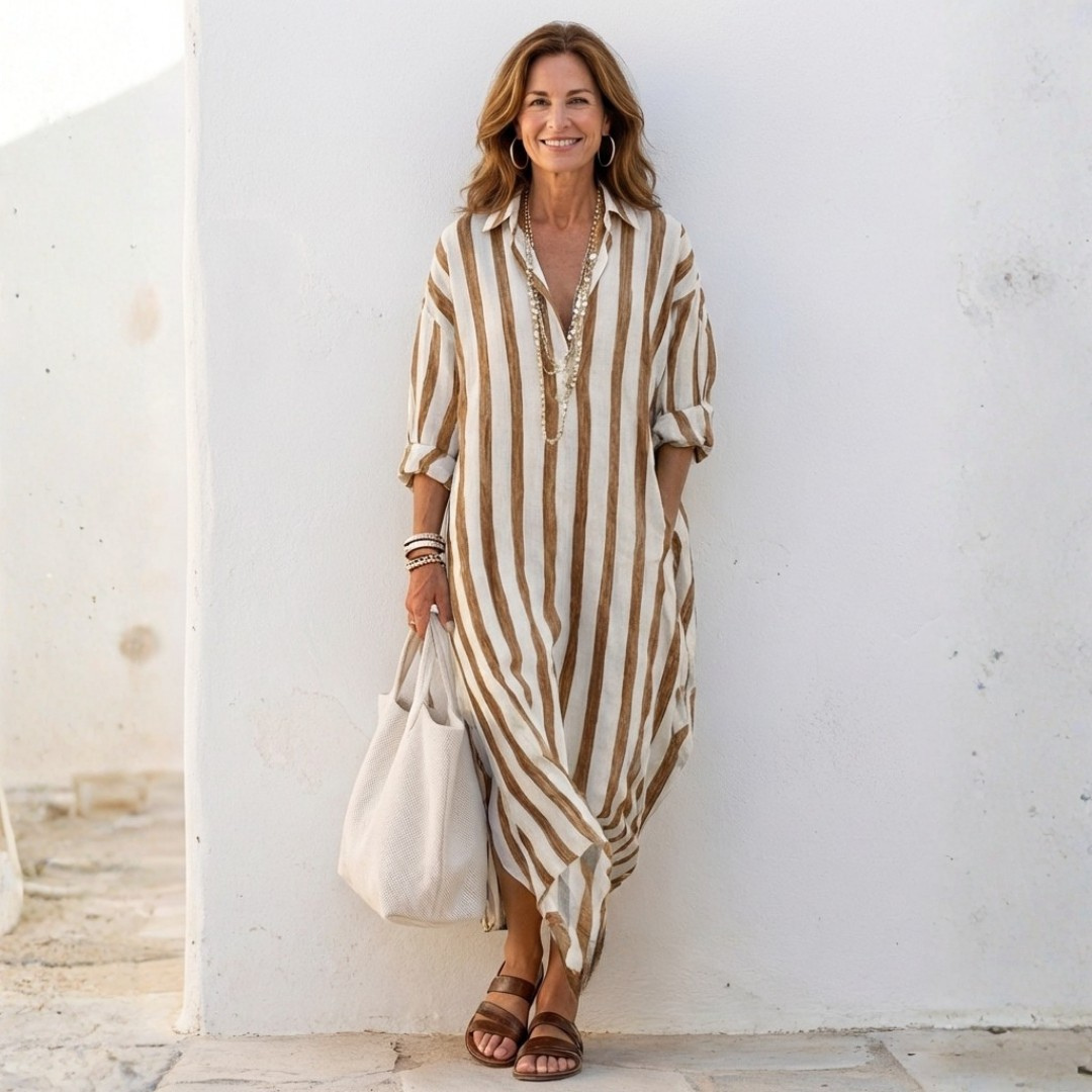 Naomi | Long Sleeve Striped Midi Dress