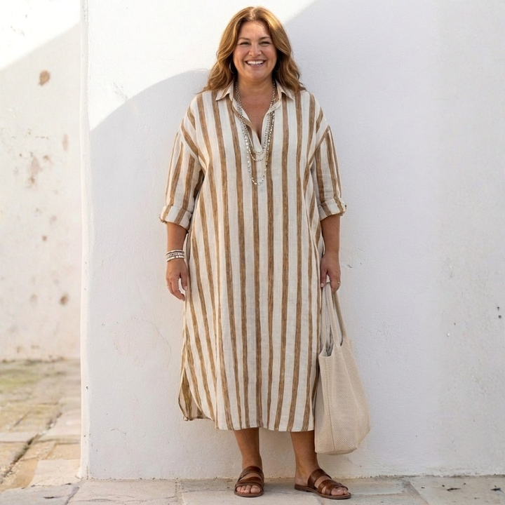 Naomi | Long Sleeve Striped Midi Dress