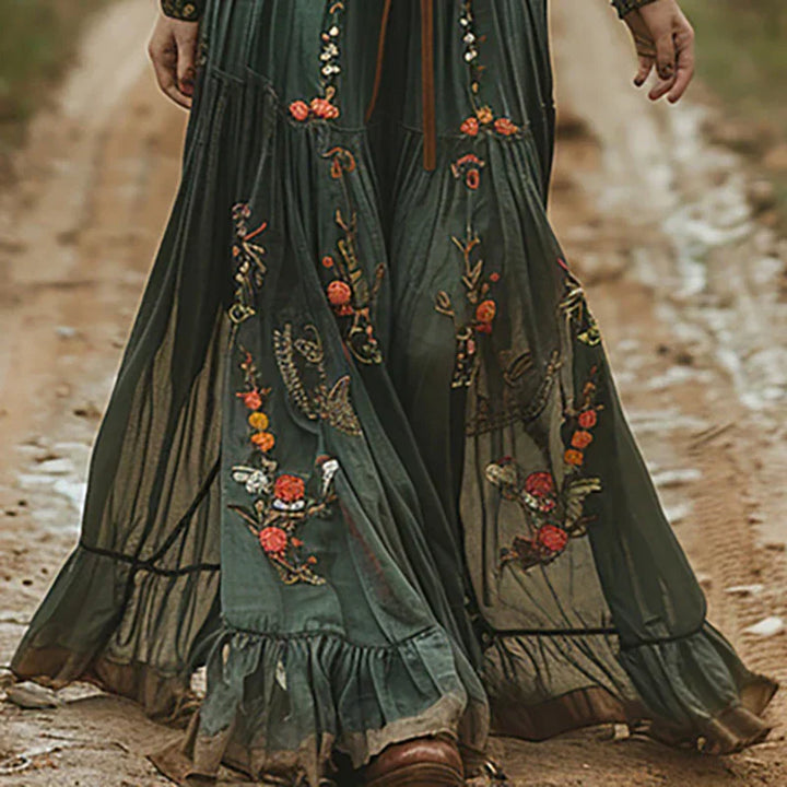 Holly | Embroidered Boho V Neck Maxi Dress
