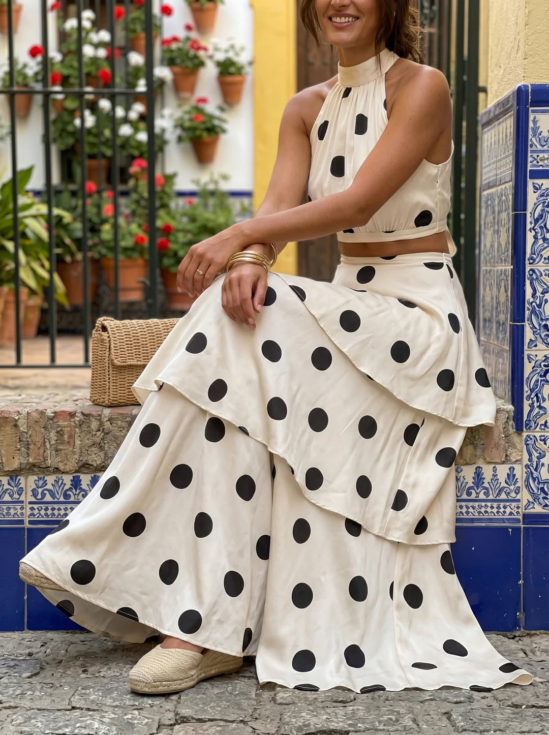 Luna | Polka-dot top and long skirt set