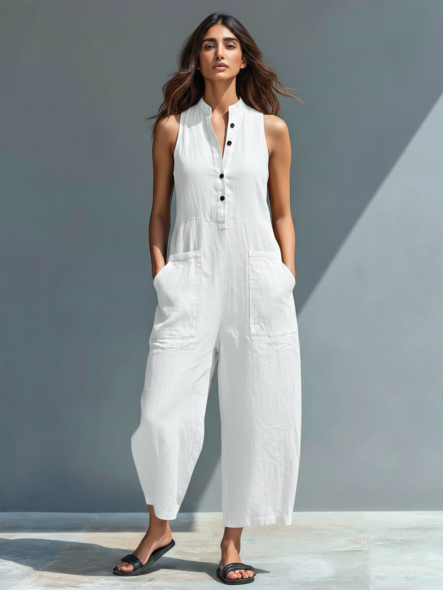 Brisa | Loose-Fitting Sleeveless Jumpsuit with Front Buttons