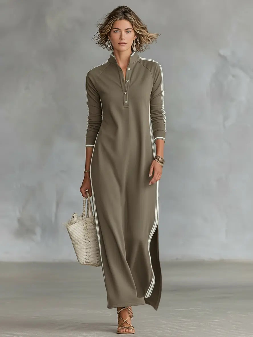 MAXI DRESS, SWEATSHIRT, BUTTON-DOWN COLLAR, WHITE TRIM