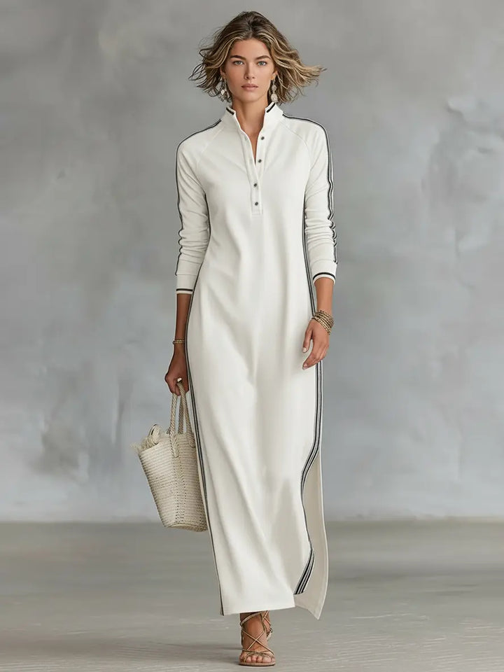 MAXI DRESS, SWEATSHIRT, BUTTON-DOWN COLLAR, WHITE TRIM