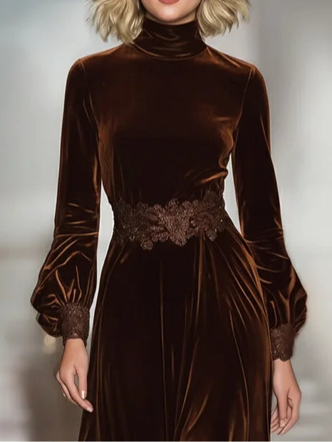 VELVET AND LACE MAXI DRESS WITH BALLOON SLEEVES