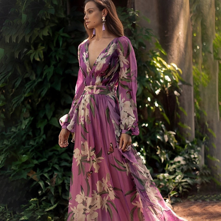 Elizabeth | Women's Floral Maxi Dress with V-neck and Comfortable Design