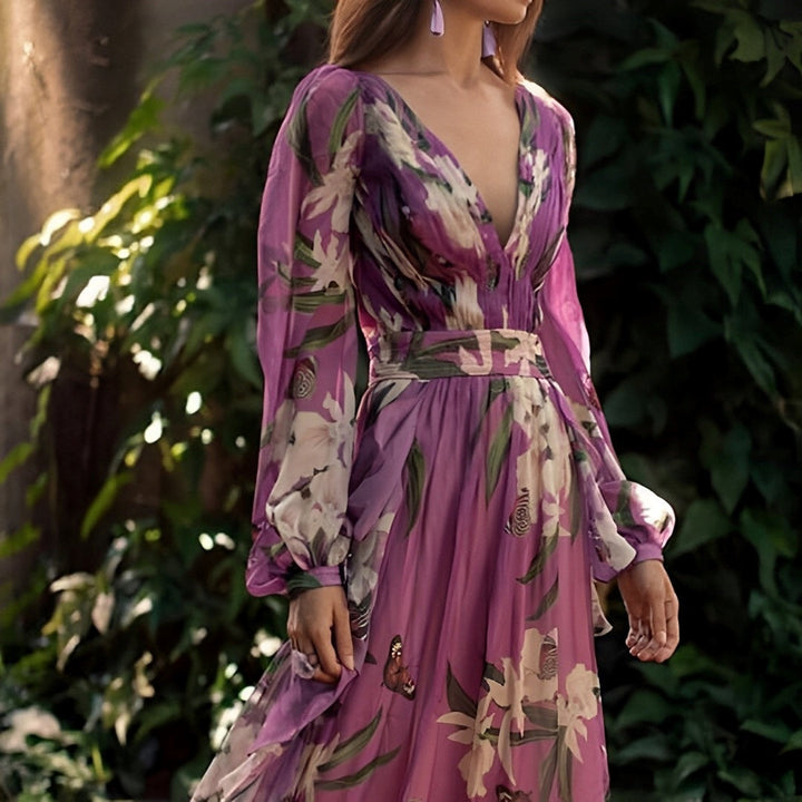 Elizabeth | Women's Floral Maxi Dress with V-neck and Comfortable Design