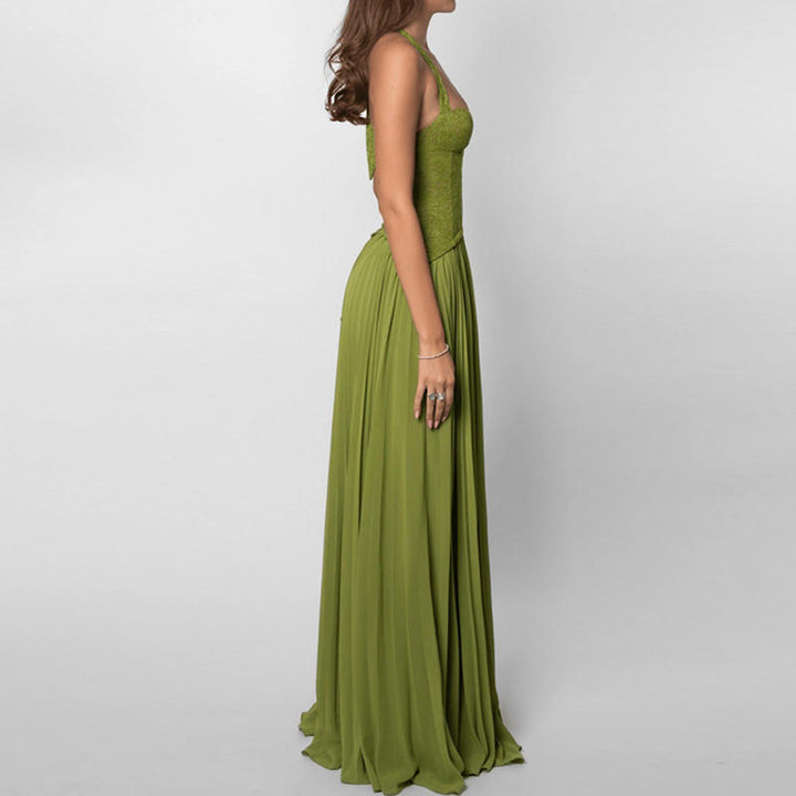 CORSET STRAP PLEATED MAXI DRESS
