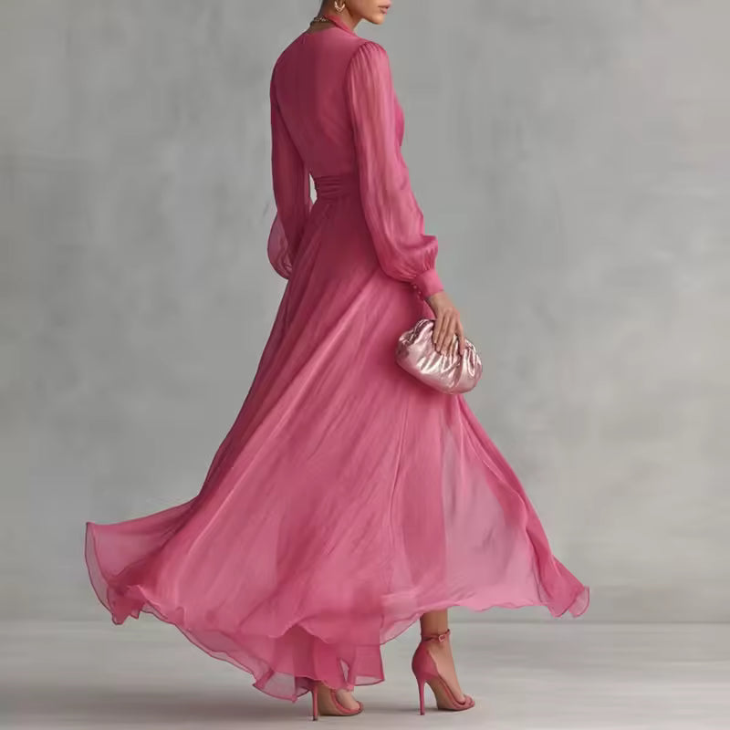 FLOWY V-NECK MAXI DRESS WITH BELT