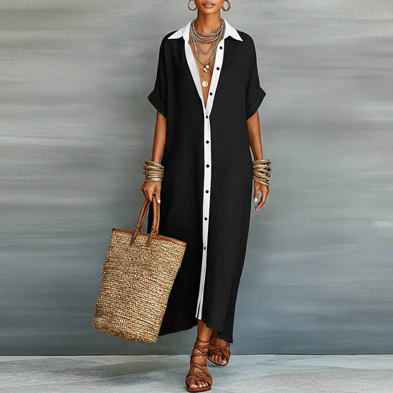 SHORT SLEEVE BUTTON-DOWN MAXI SHIRT DRESS