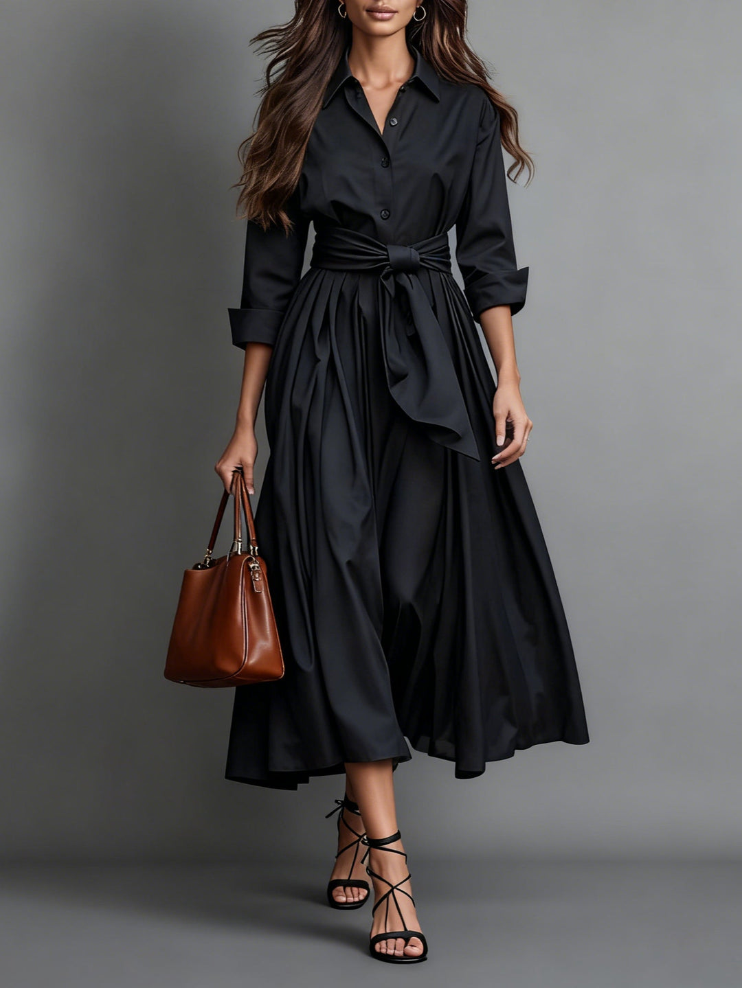 MINIMALIST MAXI SHIRT DRESS WITH WAIST TIE