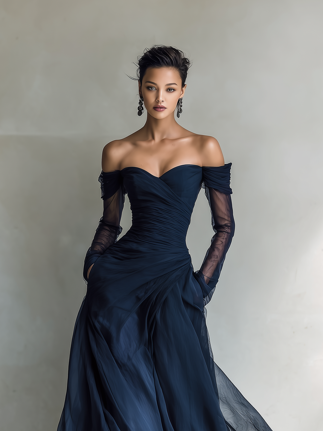 OFF-THE-SHOULDER ORGANZA MAXI DRESS