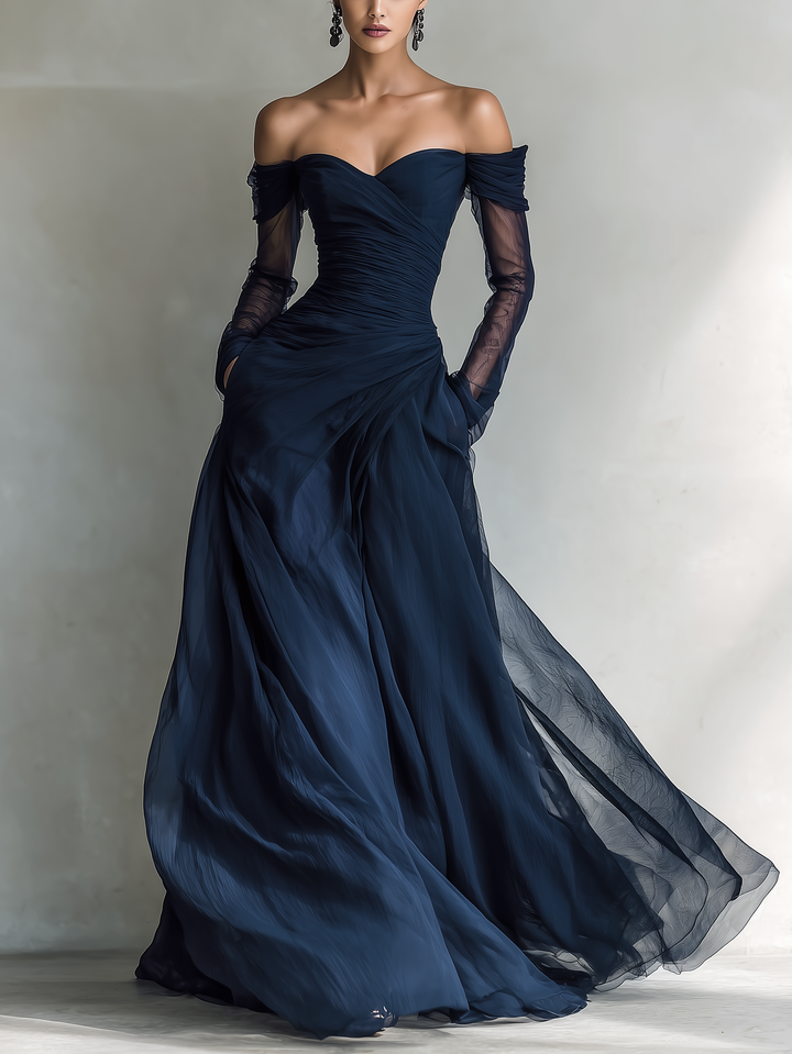 OFF-THE-SHOULDER ORGANZA MAXI DRESS