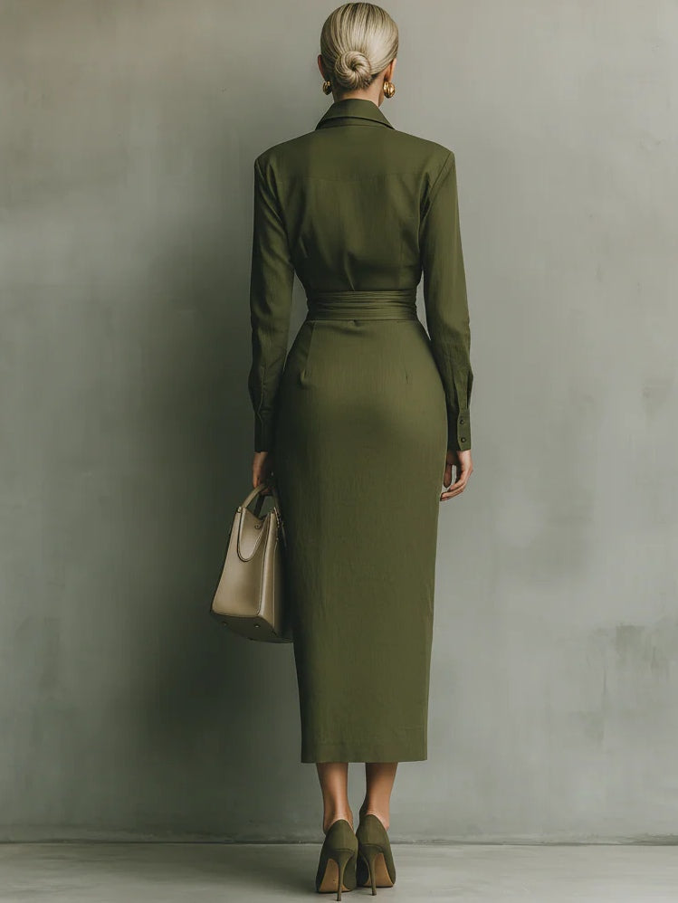 MILITARY GREEN MAXI SHIRT DRESS