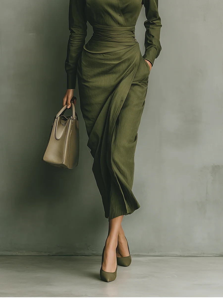MILITARY GREEN MAXI SHIRT DRESS