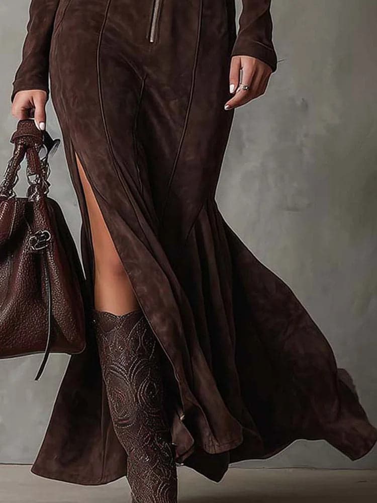 BEGOÑA | Suede midi dress with zipper and slit
