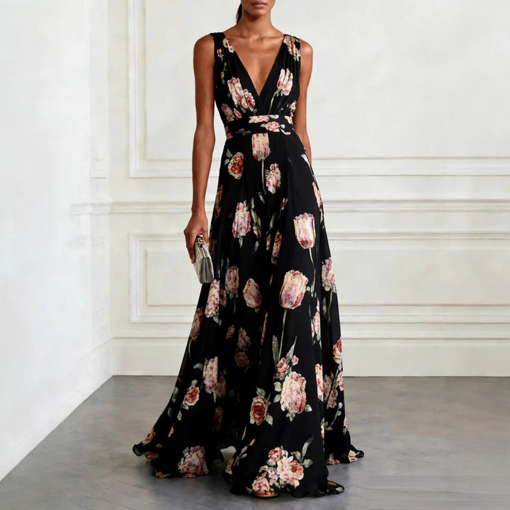 FLORAL MAXI DRESS WITH V-NECK