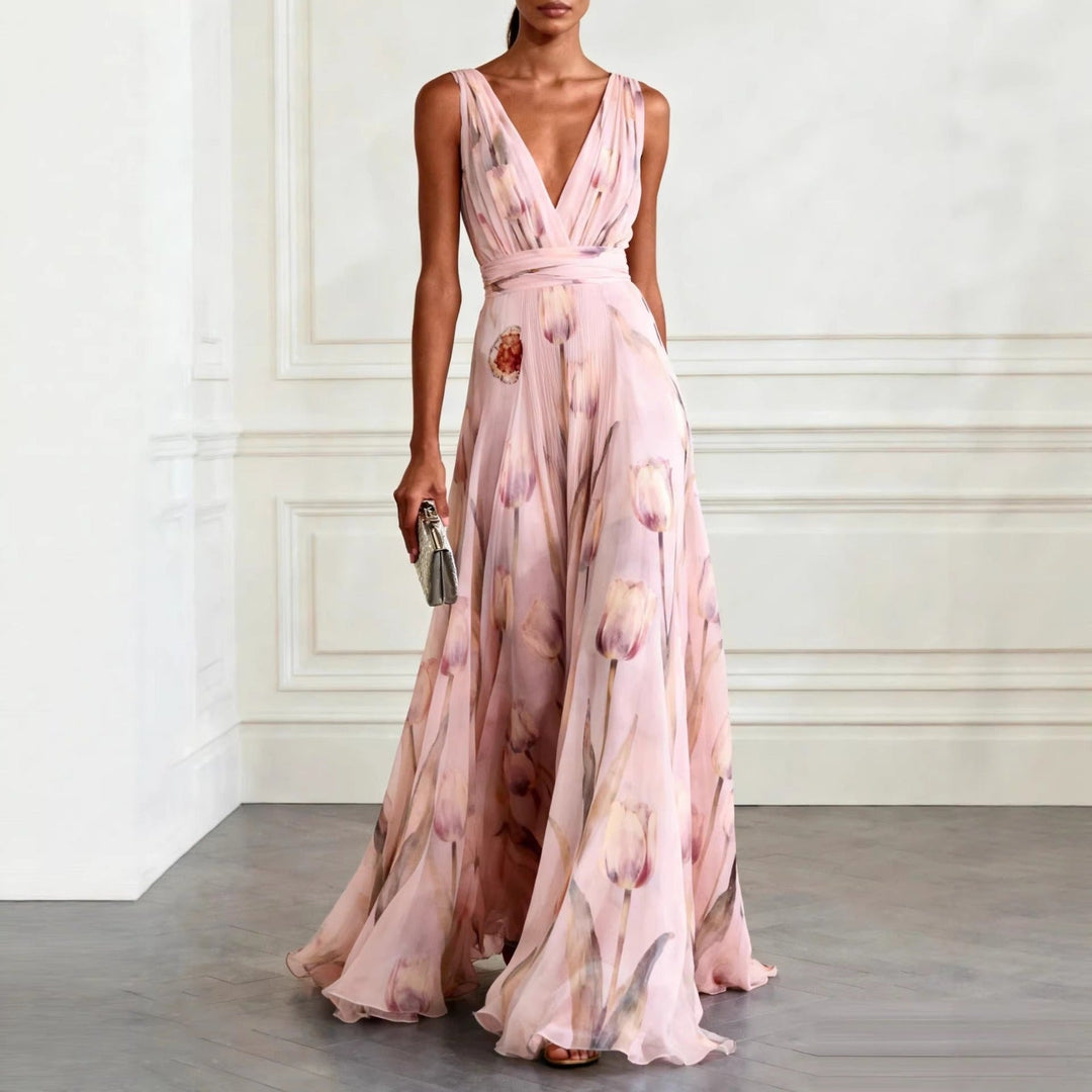 FLORAL MAXI DRESS WITH V-NECK