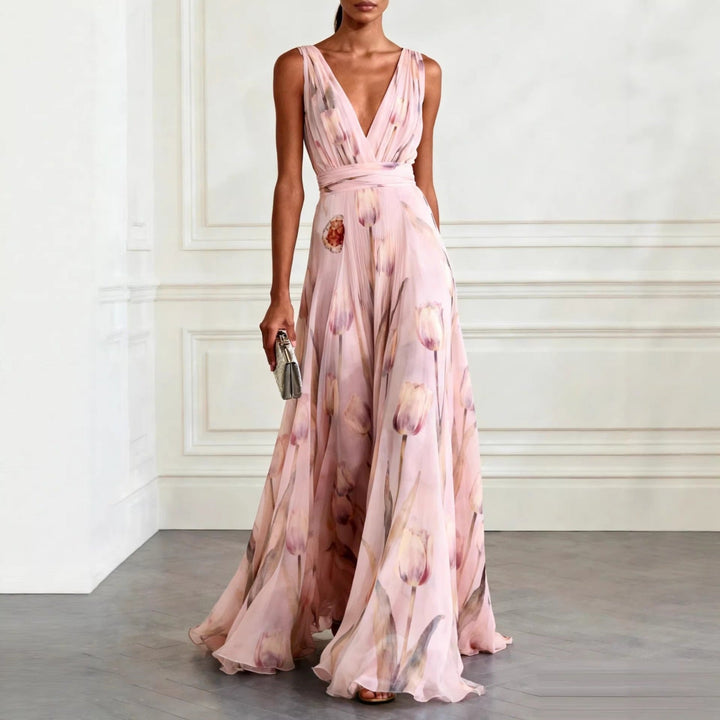 FLORAL MAXI DRESS WITH V-NECK