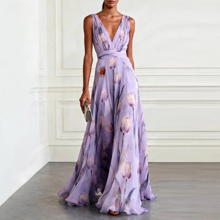 FLORAL MAXI DRESS WITH V-NECK
