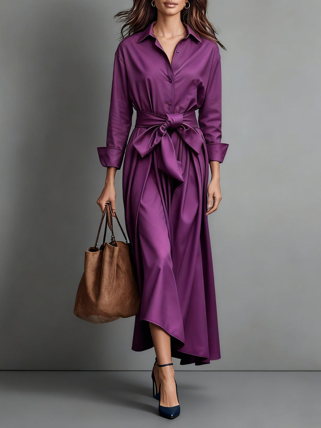 MINIMALIST MAXI SHIRT DRESS WITH WAIST TIE