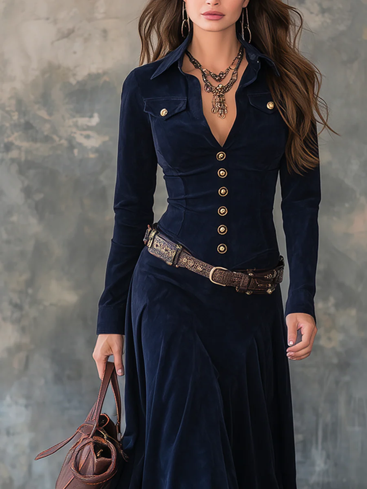 SUEDE MAXI DRESS WITH BUTTON-DOWN FRONT