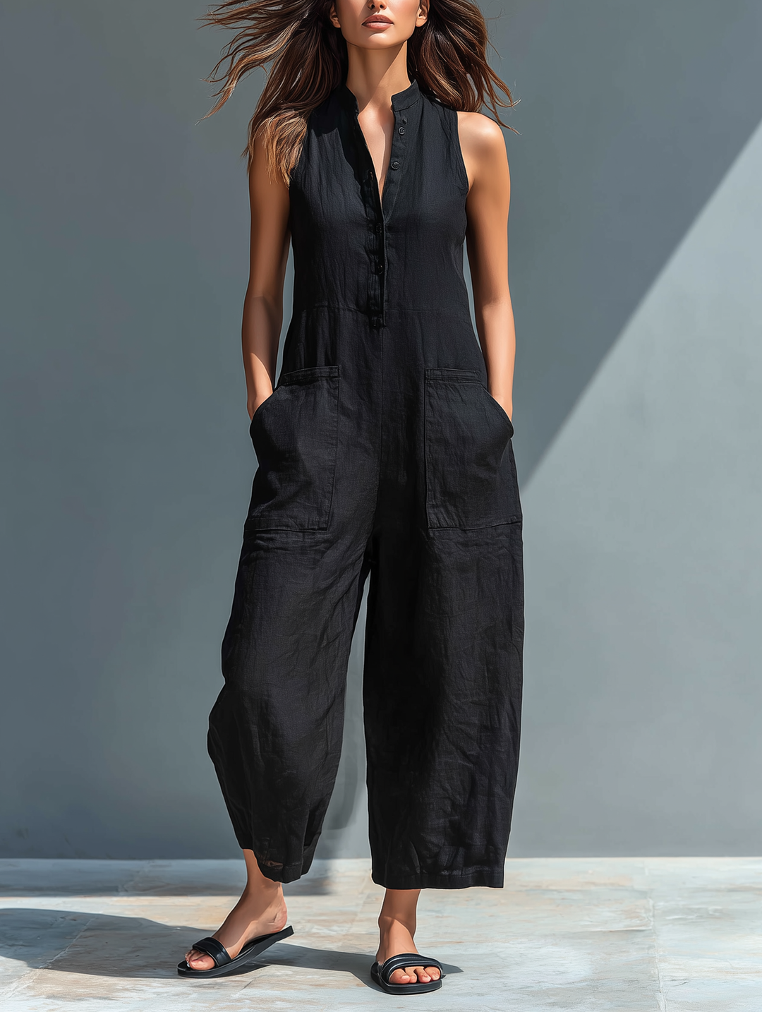 Brisa | Loose-Fitting Sleeveless Jumpsuit with Front Buttons