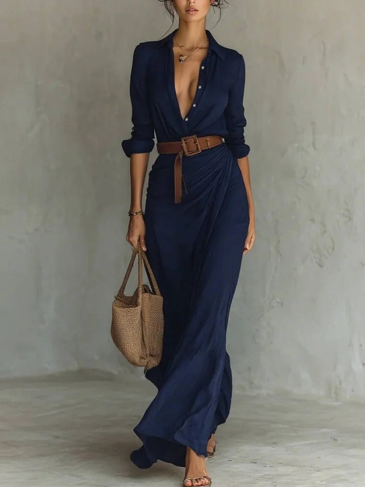 MAXI SHIRT DRESS WITH BELT AND LONG SLEEVES
