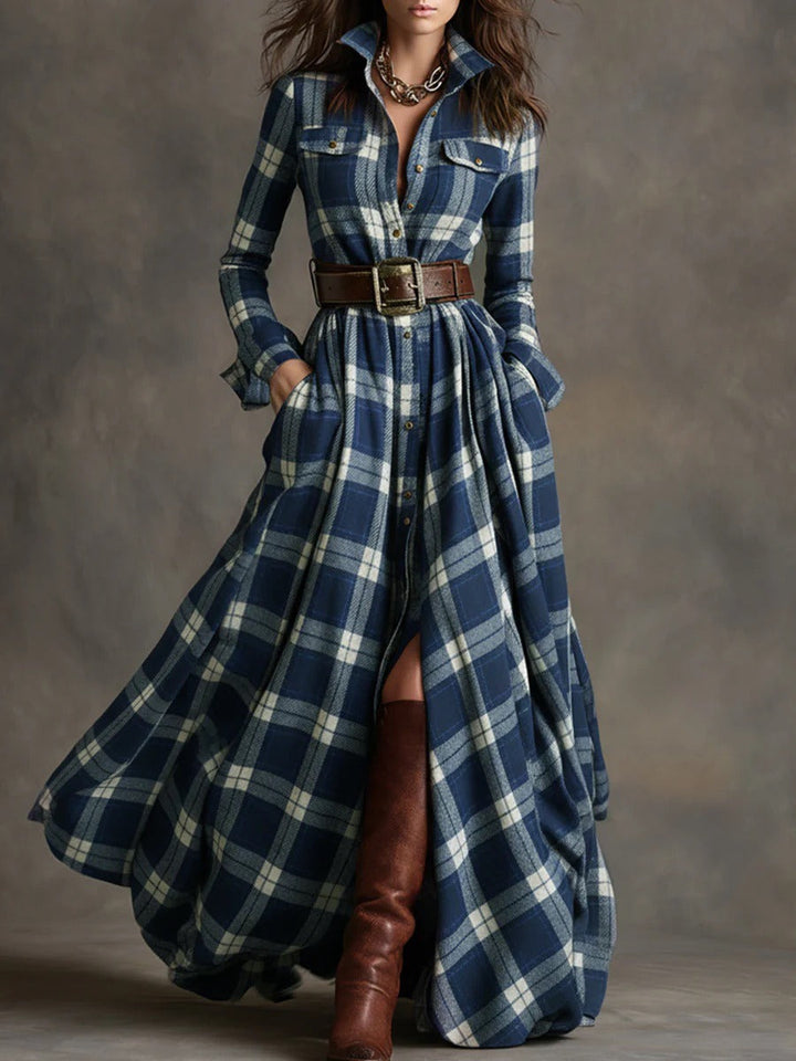 CHECKERED SHIRT DRESS WITH ADJUSTABLE BELT