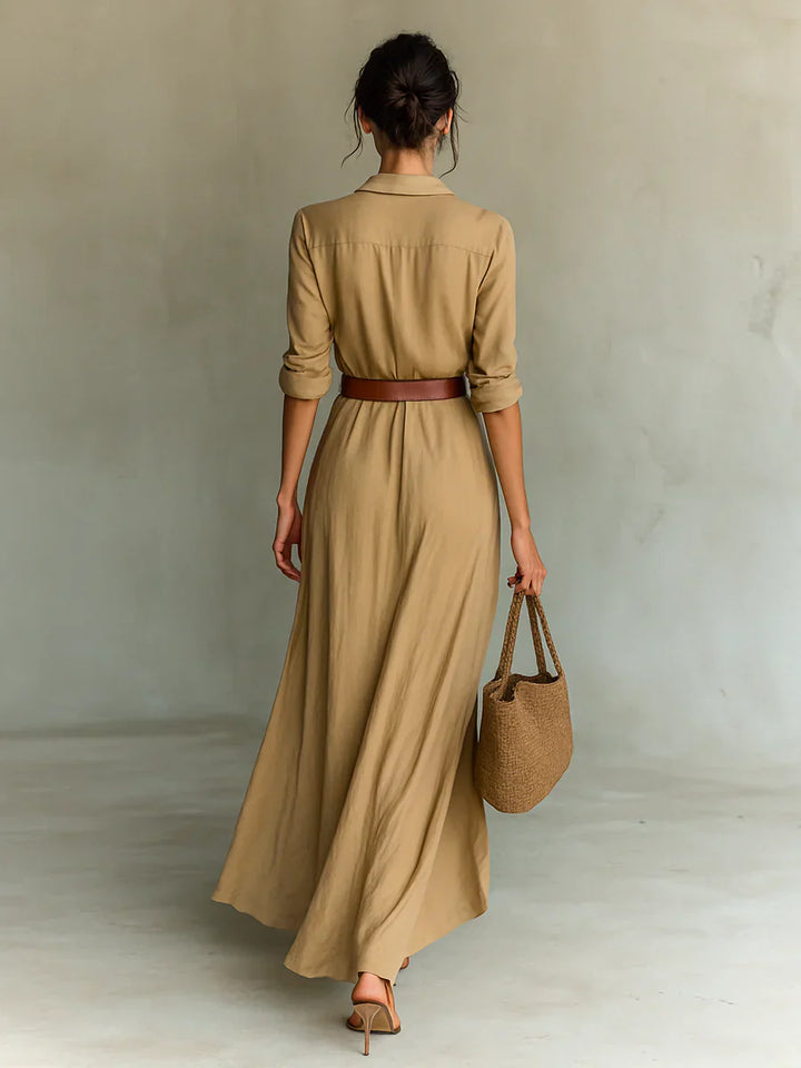 MAXI SHIRT DRESS WITH BELT AND LONG SLEEVES