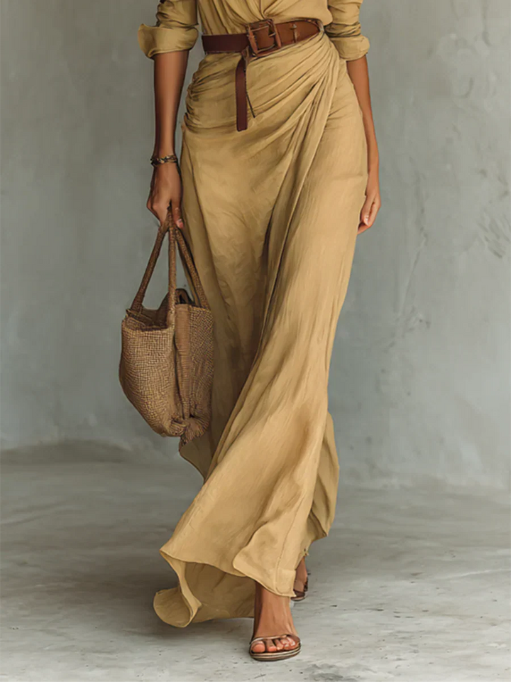 MAXI SHIRT DRESS WITH BELT AND LONG SLEEVES
