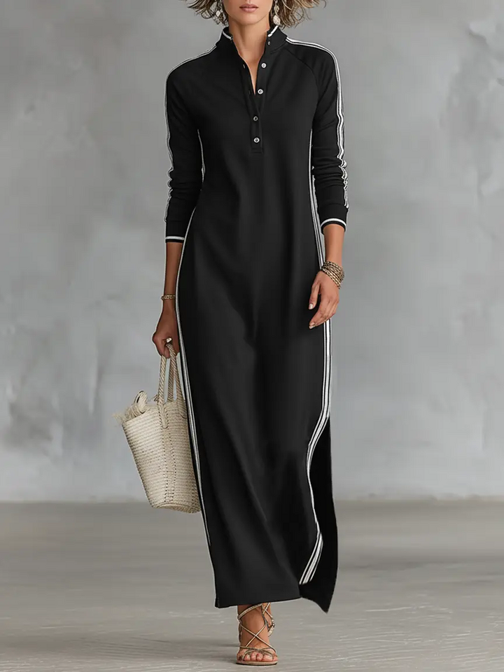 MAXI DRESS, SWEATSHIRT, BUTTON-DOWN COLLAR, WHITE TRIM