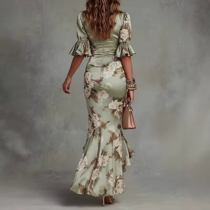 FLORAL MAXI DRESS V-NECK RUFFLES