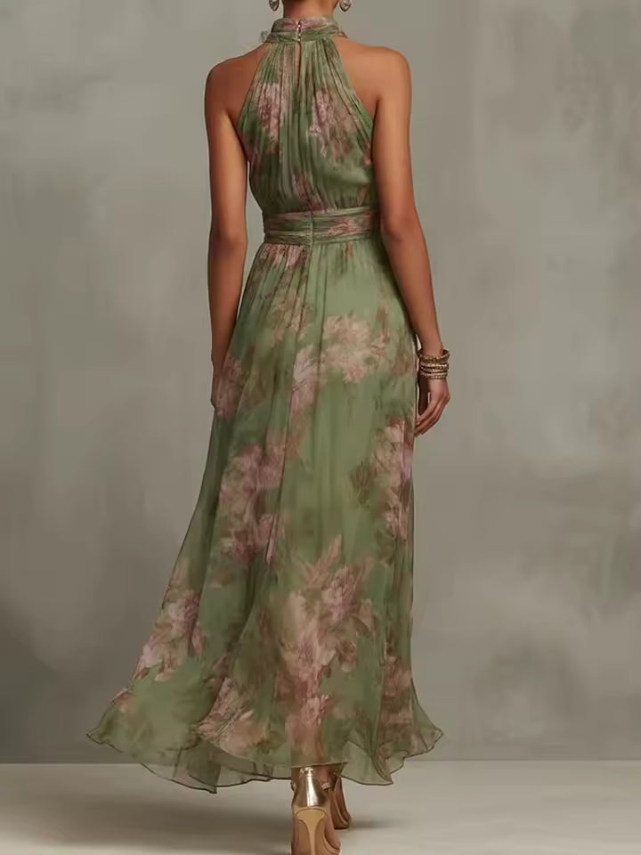 FLORAL HALTER CHIFFON MAXI DRESS