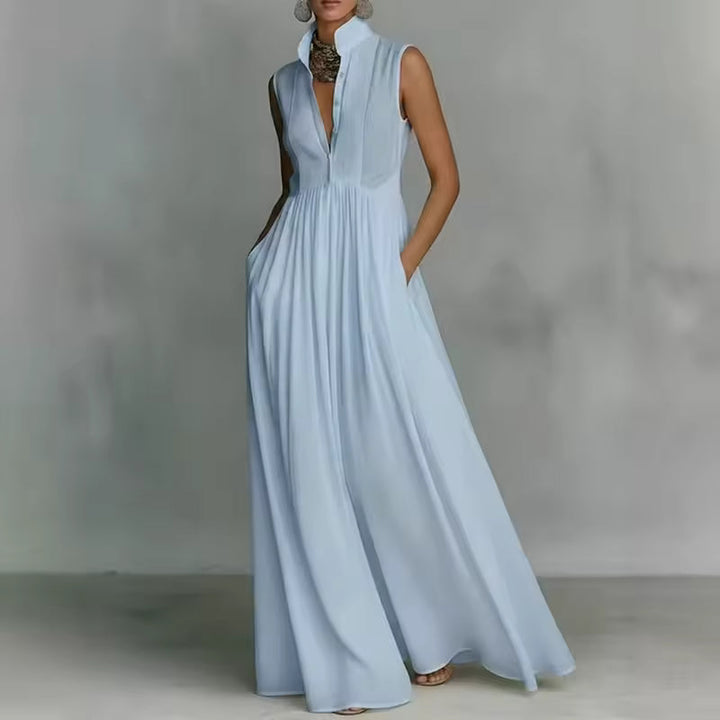 MINIMALIST SLEEVELESS MAXI DRESS MAO COLLAR