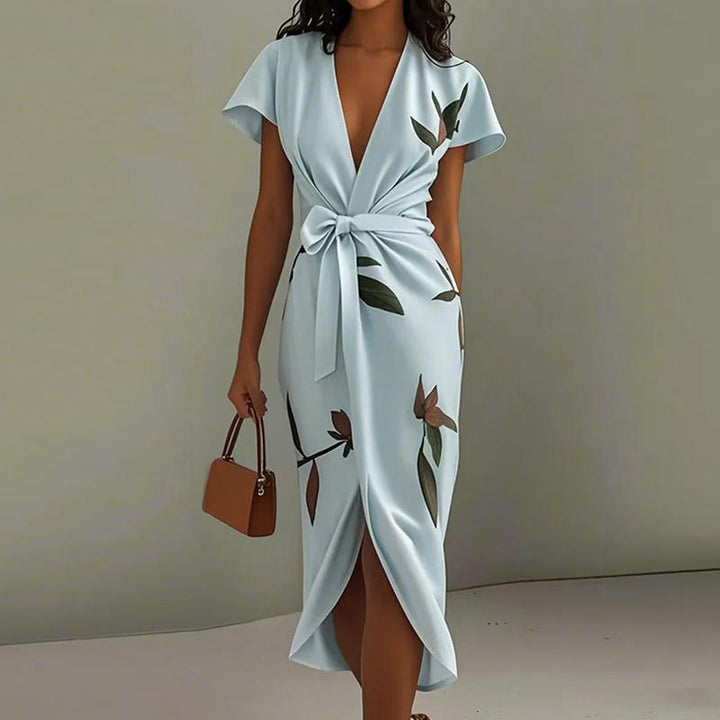 WRAP V-NECK MAXI DRESS WITH TIE