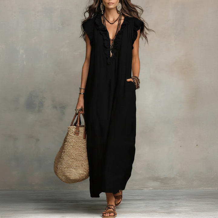 Zoey | Long Bohemian Dress in Linen and Cotton