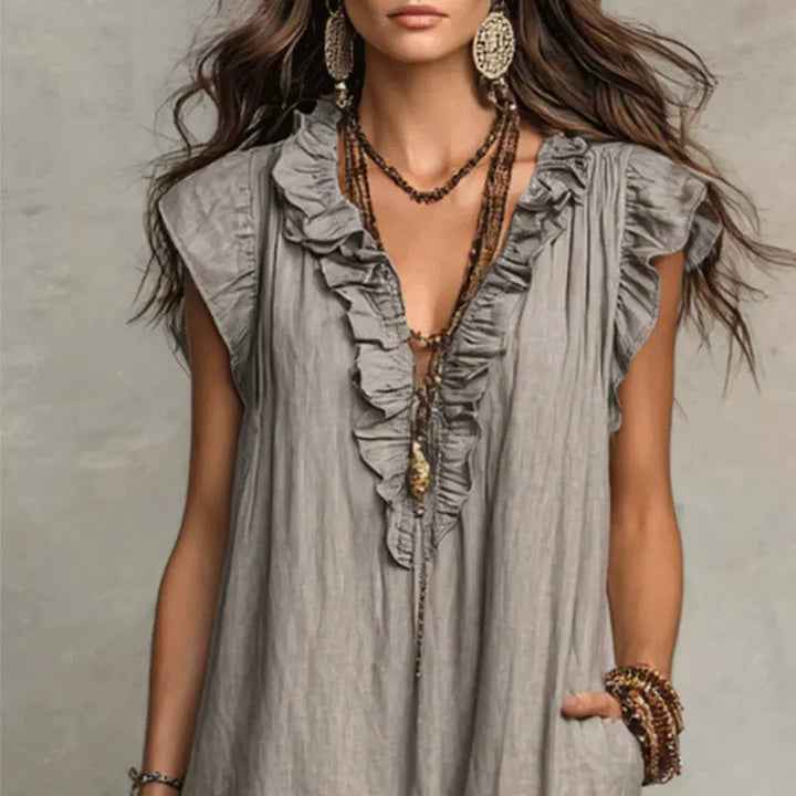 Zoey | Long Bohemian Dress in Linen and Cotton